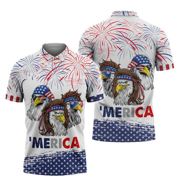 FUNSTUFFPRINT Eagle American - Independence Day Is Coming 3D Men Polo Shirt