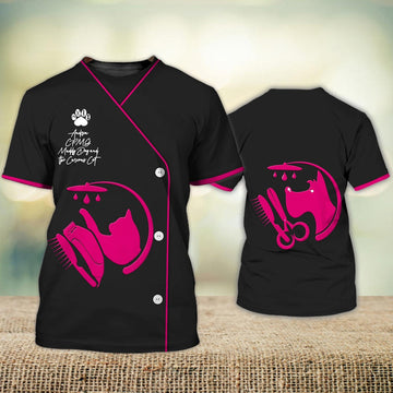 FUNSTUFFPRINT Personalized Andrea Dog Groomer Shirt Men Women Pet Groomer Uniform Pink Salon Pet 3D T-shirt