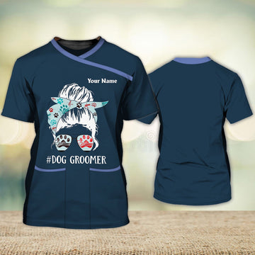 FUNSTUFFPRINT Personalized Name 3D T-Shirt For Dog Groomer Pet Groomer Uniform 3D T-shirt