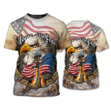 FUNSTUFFPRINT Eagle American Home Of The Free 3D T-Shirt 4Th Of July Independence Day Is Coming 3D T-shirt