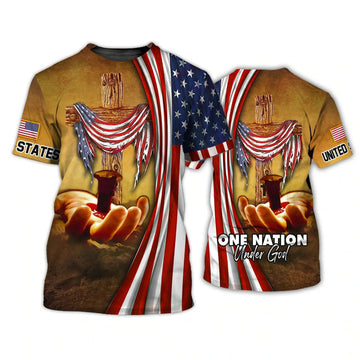 One Nation Under God 3D All Over PrinT-Shirt Bomber, Patriotic Independence Day United States Strong American 3D Shirts