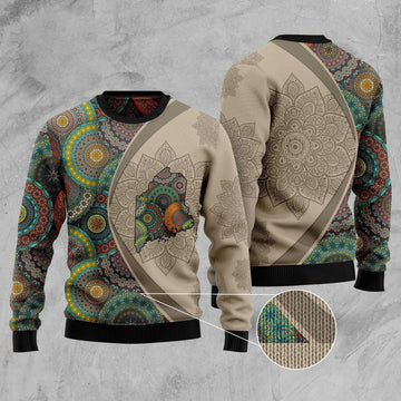 FUNSTUFFPRINT Maine Mandala Ugly Christmas Sweater, Christmas Sweater, Ugly Sweater, Funny Xmas Sweaters Ugly Sweater