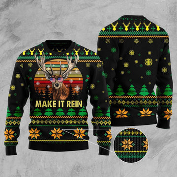 FUNSTUFFPRINT Make It Rein Ugly Christmas Sweater, Christmas Sweater, Ugly Sweater, Funny Xmas Sweaters Ugly Sweater