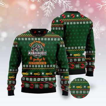 FUNSTUFFPRINT Mamasaurus Ugly Christmas Sweater, Christmas Sweater, Ugly Sweater, Funny Xmas Sweaters Ugly Sweater