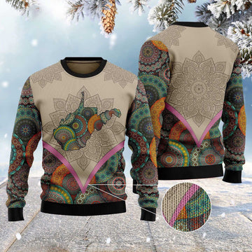 FUNSTUFFPRINT Mandala West Virginia Home Ugly Christmas Sweater, Christmas Sweater, Ugly Sweater, Funny Xmas Sweaters Ugly Sweater