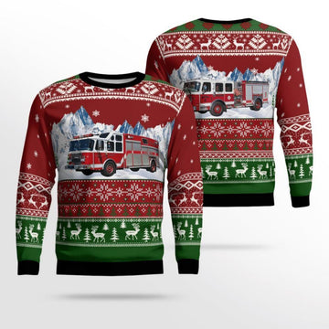 FUNSTUFFPRINT Massachusetts Worcester Fire Department Ugly Christmas Sweater – Christmas Gifts For Firefighters Ugly Sweater