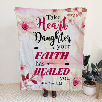 FUNSTUFFPRINT Sherpa Fleece Blanket - Matthew 9:22 Take Heart Daughter Your Faith Has Healed You Christian Blanket