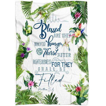 FUNSTUFFPRINT Matthew 56 Blessed Are They Which Do Hunger And Thirst Fleece Blanket - Christian Blanket - Bible Verse Blanket