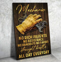 Mechanic Poster, No Rich Parents No Assistance No Handouts No Favors Straight Hustle All Day Everyday Poster and Canvas