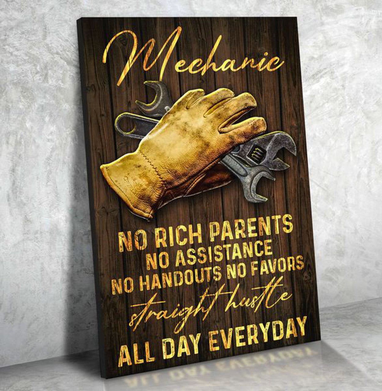 Mechanic Poster, No Rich Parents No Assistance No Handouts No Favors Straight Hustle All Day Everyday Poster and Canvas
