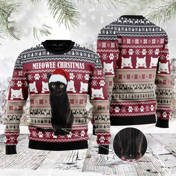 FUNSTUFFPRINT Meeowee Christmas Ugly Christmas Sweater, Christmas Sweater, Ugly Sweater, Funny Xmas Sweaters Ugly Sweater