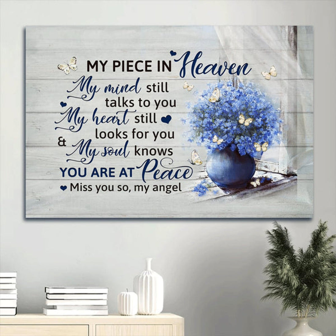 Memorial Baby Blue Eyes Butterfly Heaven Gift For Members Family My Soul Knows You Are At Peace Canvas Wall Art - Christian Wall Decor