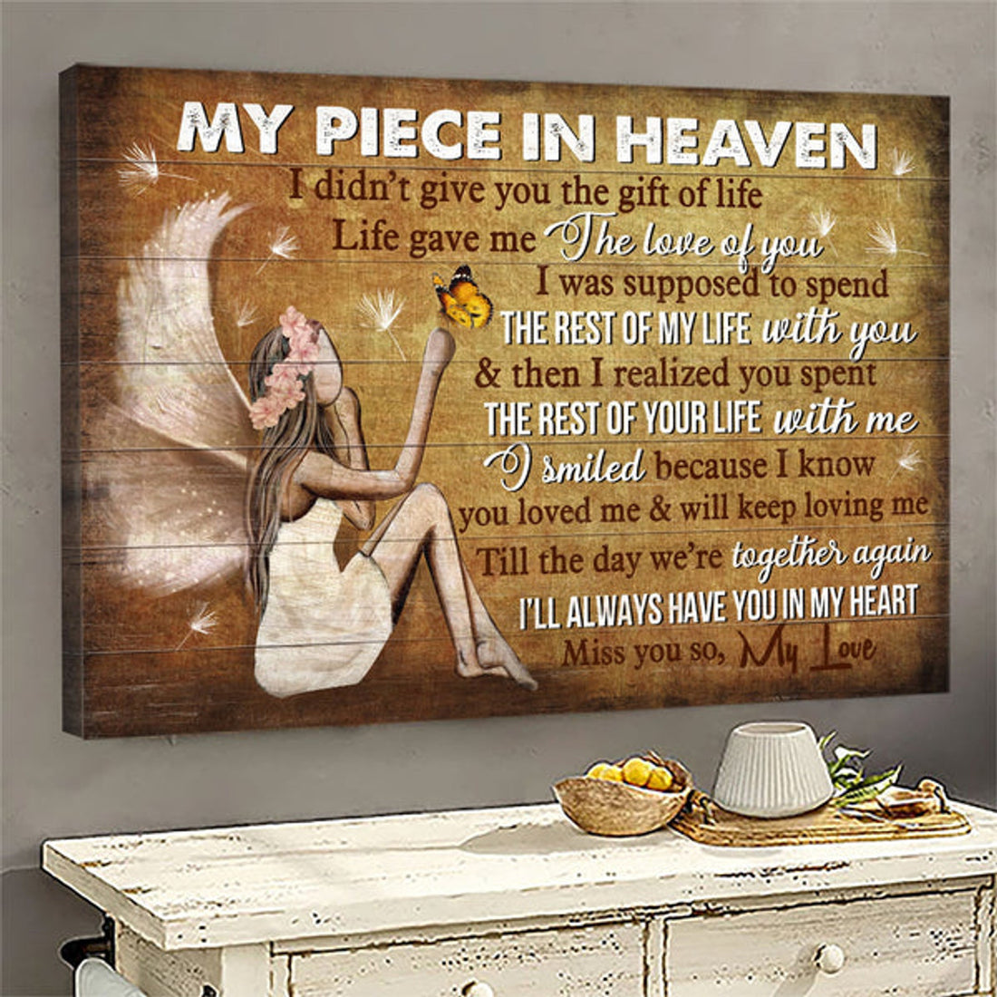 Memorial Beautiful Angel Butterfly Memorial Gift For Family Members I Smiled Because I Know You Loved Me Canvas Wall Art - Christian Wall Decor