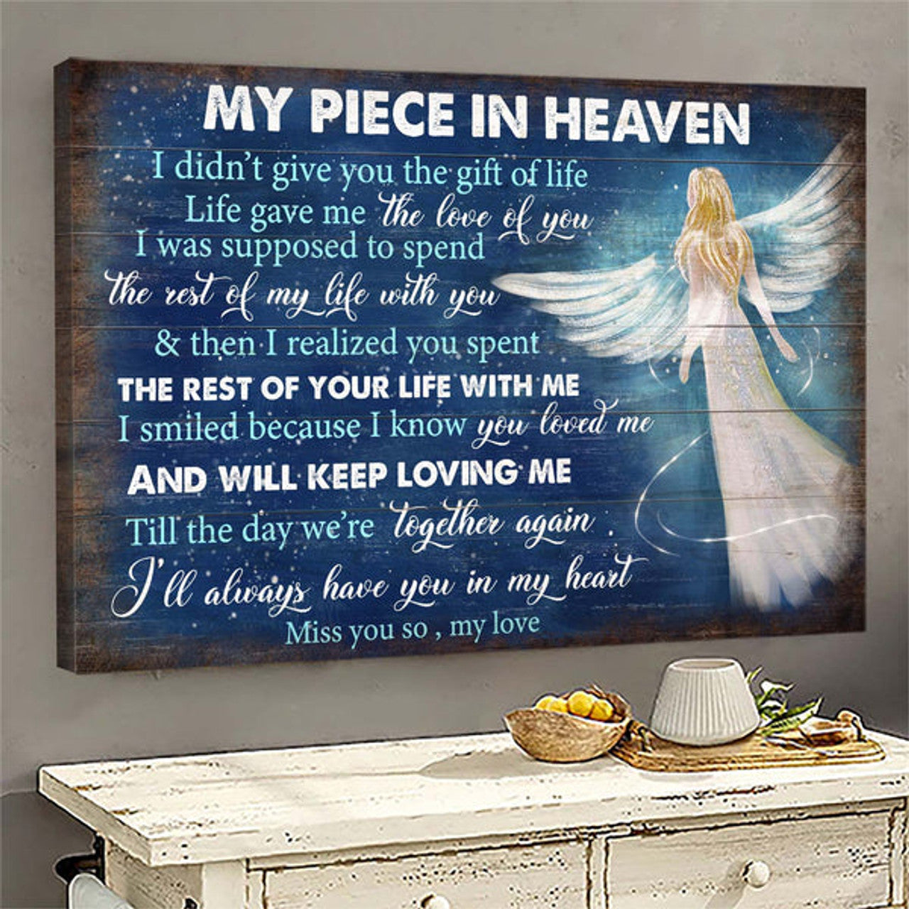 Memorial Beautiful Angel Till The Day We're Together Again Memorial Gift For Family Members My Piece In Heaven Canvas Wall Art - Christian Wall Decor
