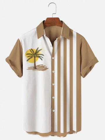 Men's Vintage Palm Tree Print Casual Short Sleeve hawaiian Shirt
