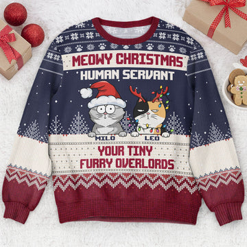 FUNSTUFFPRINT Custom Meowy Christmas Human Servant Ugly Sweater