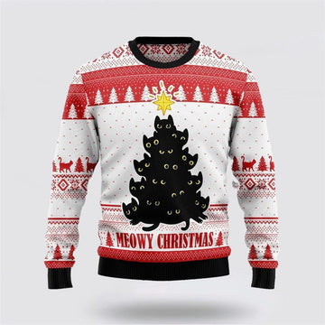 FUNSTUFFPRINT Meowy Christmas Funny Family Ugly Christmas Sweater For Men And Women, Best Gift For Christmas, Christmas Fashion Winter Ugly Sweater
