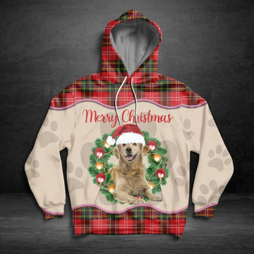 FUNSTUFFPRINT 3D Merry Christmas Golden Retriever All Over 3D Hoodie and Zip Hoodie
