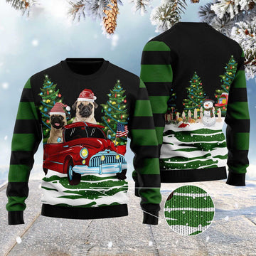 FUNSTUFFPRINT Merry Christmas Pug Ugly Christmas Sweater, Dog Ugly Christmas Sweater, Ugly Dog Sweaters Ugly Sweater