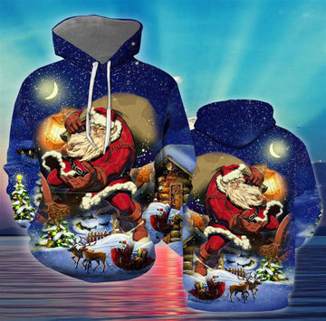 FUNSTUFFPRINT 3D Merry Christmas Santa All Over 3D Hoodie and Zip Hoodie