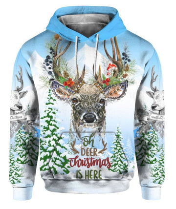 FUNSTUFFPRINT 3D Merry Christmas With Deer All Over 3D Hoodie and Zip Hoodie