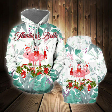 FUNSTUFFPRINT 3D Merry Flamingo On Christmas Day All Over 3D Hoodie and Zip Hoodie