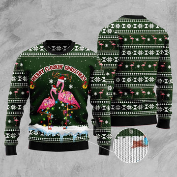 FUNSTUFFPRINT Merry Flockin Christmas Ugly Christmas Sweater, Christmas Sweater, Ugly Sweater, Funny Xmas Sweaters Ugly Sweater