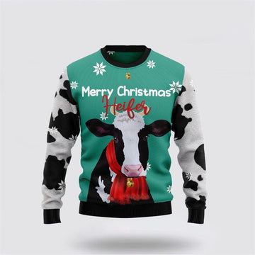 FUNSTUFFPRINT Merry christmas heifer Cow Ugly Christmas Sweater – Sweater Gifts For Pet Lover Ugly Sweater