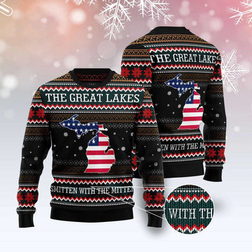 FUNSTUFFPRINT Michigan Smitten With The Mitten Ugly Christmas Sweater, Christmas Sweater, Ugly Sweater, Funny Xmas Sweaters Ugly Sweater