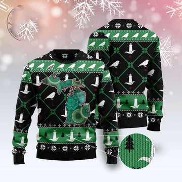 FUNSTUFFPRINT Michigan Usa Symbols Pattern Ugly Christmas Sweater, Christmas Sweater, Ugly Sweater, Funny Xmas Sweaters Ugly Sweater