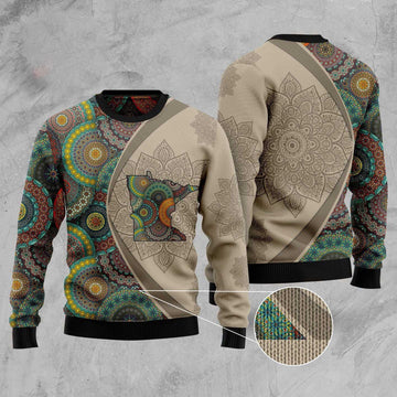 FUNSTUFFPRINT Minnesota Mandala Ugly Christmas Sweater, Christmas Sweater, Ugly Sweater, Funny Xmas Sweaters Ugly Sweater