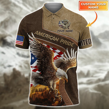 FUNSTUFFPRINT American Pride, Eagle, Personalized Name 3D Polo Shirt 12