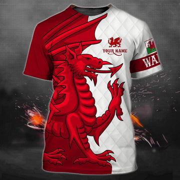 FUNSTUFFPRINT Wales - Cymru - Personalized Name 3D T-shirt