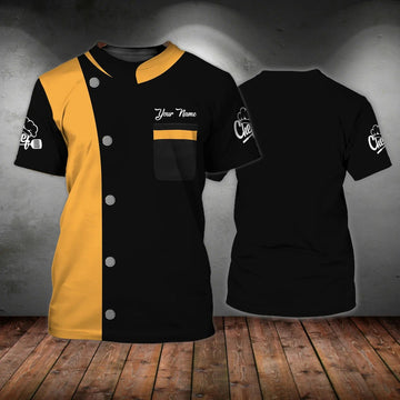 FUNSTUFFPRINT Personalized Black And Yellow T-Shirt For Master Chef, Best Chef Shirts 3D T-shirt