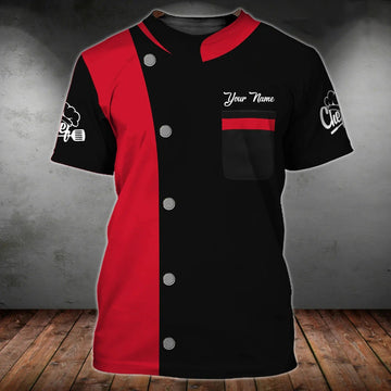 FUNSTUFFPRINT Custom Name Black And Red T-Shirt For Master Chef, Best Gift For A Chef, Chef Shirt For Men Women 3D T-shirt