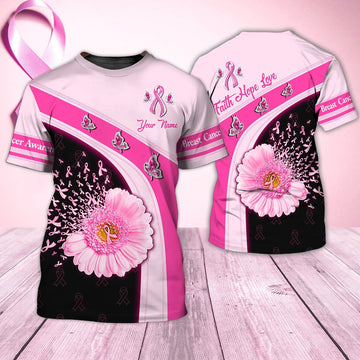 FUNSTUFFPRINT Personalized Name 3D T-Shirt Breast Cancer Awareness 3D T-shirt