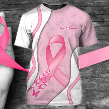 FUNSTUFFPRINT Pink Breast Cancer Awareness Shirt, Personalized Name 3D T-Shirt