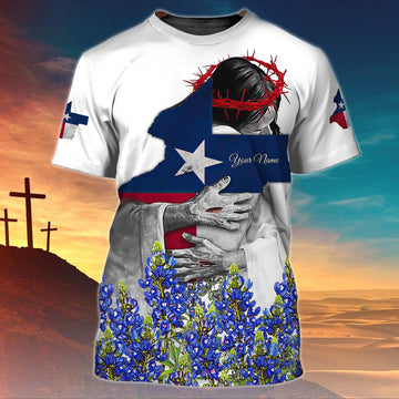 FUNSTUFFPRINT God Bless Texas Bluebonnet - Personalized Name 3D T-Shirt
