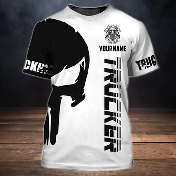FUNSTUFFPRINT Custom Black And White Skull Trucker T-Shirt Trucking Driver Love Shirts 3D T-shirt