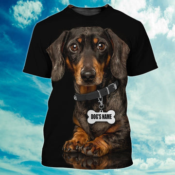 FUNSTUFFPRINT Custom Name Love Dachshund 3D Full Printed T-Shirt, Black Shirt For Dog Lovers 3D T-shirt