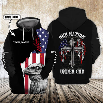 FUNSTUFFPRINT ONE NATION UNDER GOD - Personalized Name 3D Hoodie and Zip Hoodie
