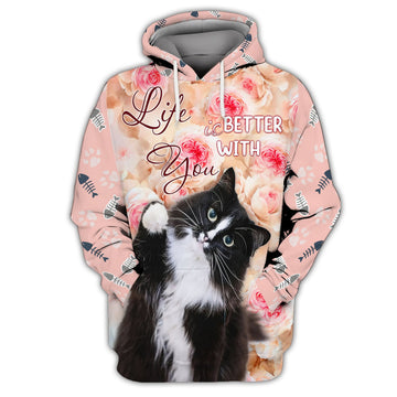 FUNSTUFFPRINT Love Cat,For Cat Lover, Full Print 3D Hoodie and Zip Hoodie