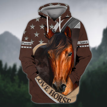 FUNSTUFFPRINT Brown Horse 3D Shirts Design, Love Horse 3D Hoodie and Zip Hoodie