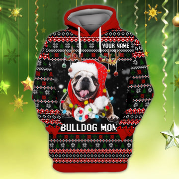 FUNSTUFFPRINT Xmas English Bulldog - Personalized Name 3D Hoodie and Zip Hoodie