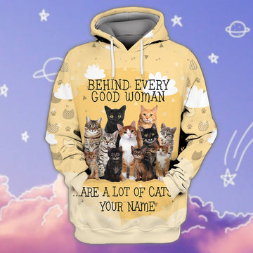 FUNSTUFFPRINT Behind Every Good Woman Are A Lot Of Cats 2- Personalized Name 3D Hoodie and Zip Hoodie
