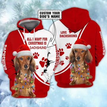 FUNSTUFFPRINT Love Dachshund - Personalized Name - Tad 165 3D Hoodie and Zip Hoodie
