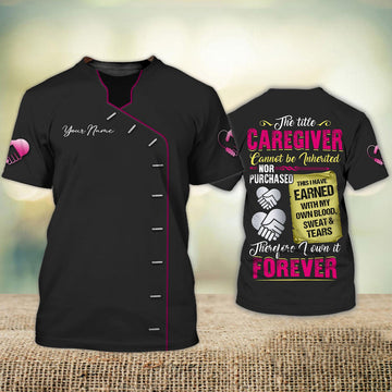 FUNSTUFFPRINT Personalized Name 3D Caregiver T-Shirt The Litle Caregiver Nurse Shirt Caregiver Home Care Caregiver Uniform Heart 3D T-shirt