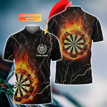 FUNSTUFFPRINT Darts Flame Thunder Lightning Personalized Name 3D Polo Shirt