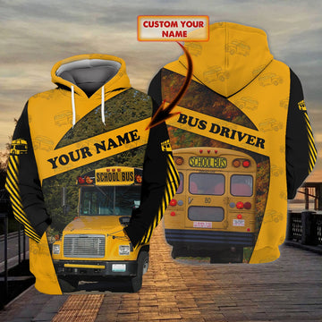 FUNSTUFFPRINT School Bus 02 - Personalized Name 3D Hoodie and Zip Hoodie