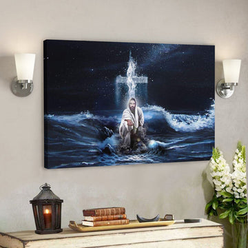 God Canvas Prints - Jesus Canvas Art - Jesus Outstretched Hands Saves Canvas Wall Art - Horizontal Christian Wall Art